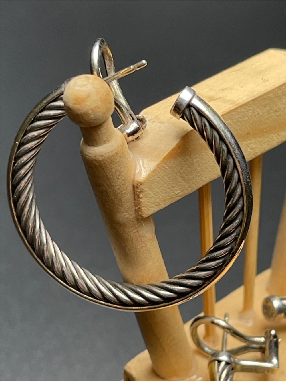 Vintage David Yurman Earrings 18k 750/925 Cable Round Hoop Retired - Picture 4 of 8